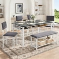 thumbnail image 2 of PAPROOS Dining Table Set for 6, 6 Piece Dining Room Set with Wooden Table Top, PU Leather Upholstery Chairs and Bench, Modern Dinette Sets for Big Family, Kitchen Table and Chairs Set, Blue Gray, 2 of 12