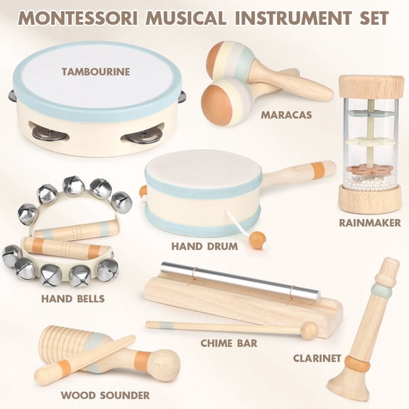 Vanplay 8-Piece Wooden Musical Toys for Toddlers 18  Months – Birthday Easter Gift for Boys and Girls with Drum, Preschool Educational Instrument