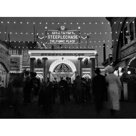 1930s-1940s Night Lights Amusement Park Brooklyn, NY Print Wall (Best Amusement Parks In Ny)