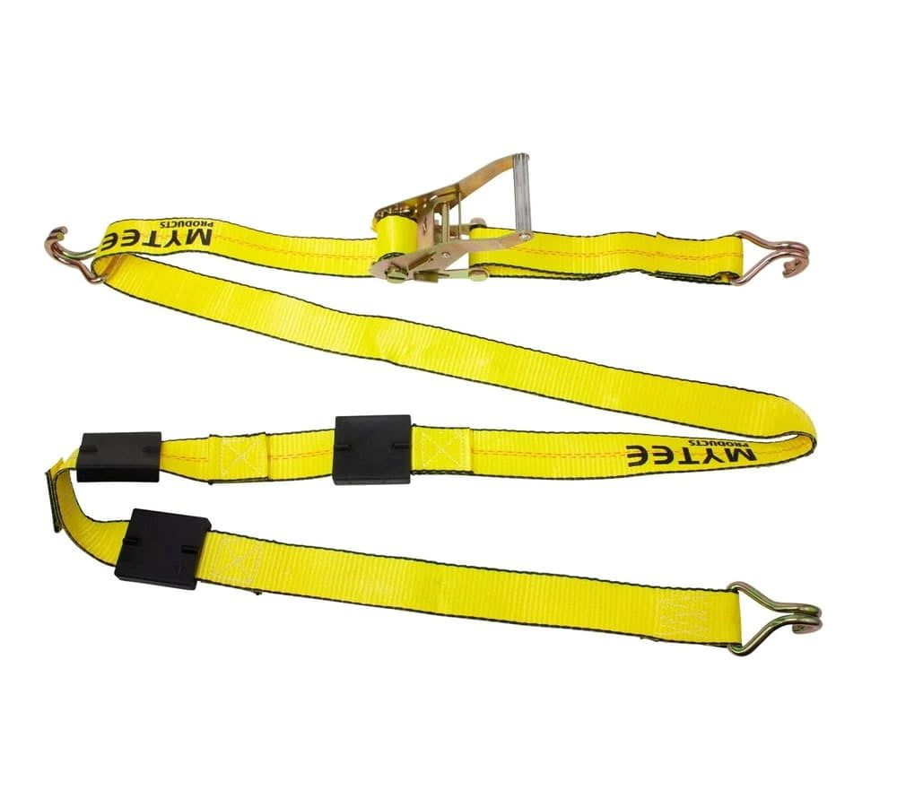 4 Pack) 2 x 10' Over The Tire Car Hauler Ratchet Straps with Wire J Hooks  and Rubber Blocks - Car Tie Down Wheel Straps Truck Trailer Auto Tie Down 