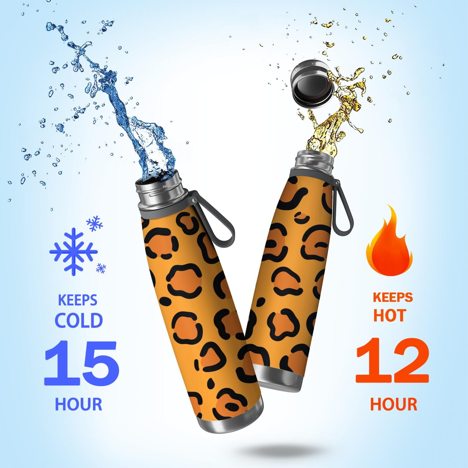 29oz Insulated Water Bottle with Tea Infuser, Stainless Steel Travel Mug, Animal Leopard Print