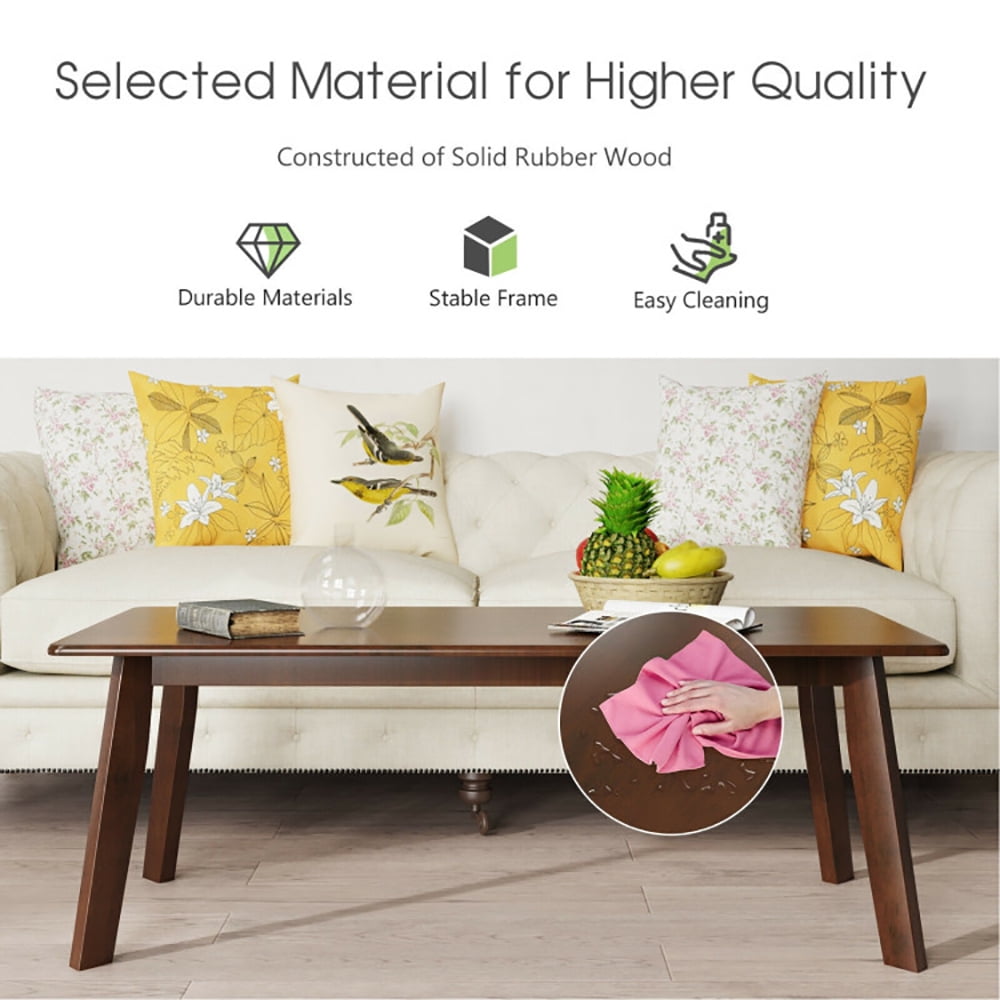 Finihen Wooden Coffee Table, Rectangular Coffee Table, Rectangular Modern Wooden Coffee Table with Rubber Leg, for Living Room, Reception Room, Brown