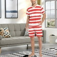 thumbnail image 7 of joogoo Men's Pajama Set Red and White Stripes V-Neck Pj Shorts Set 2 Piece Loungewear Sleepwear M, 7 of 7