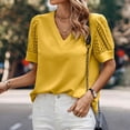 thumbnail image 2 of Top de manga corta de hilo de red de color liso con cuello en V para mujer primavera verano OAVQHLG3B Store lin121212, 2 of 5