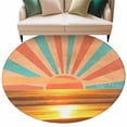thumbnail image 2 of 8ft Round Rug, Orange Sunset Non-Skid Rubber Backing Large Area Rugs - Living Room Bedroom Home Office, Abstract See Beach Landscape Vintage Indoor Floor Mat Carpets Washable Rug, 2 of 9