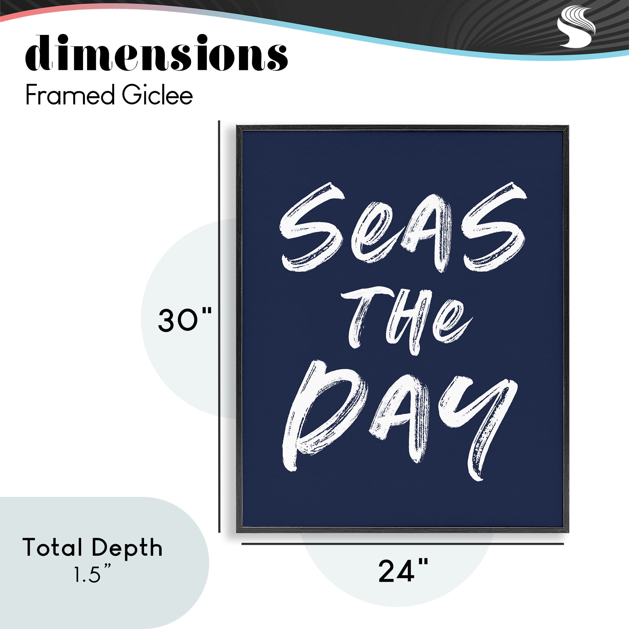 Seas The Day Sentiment Black Framed Giclee Art, design by Lettered and Lined