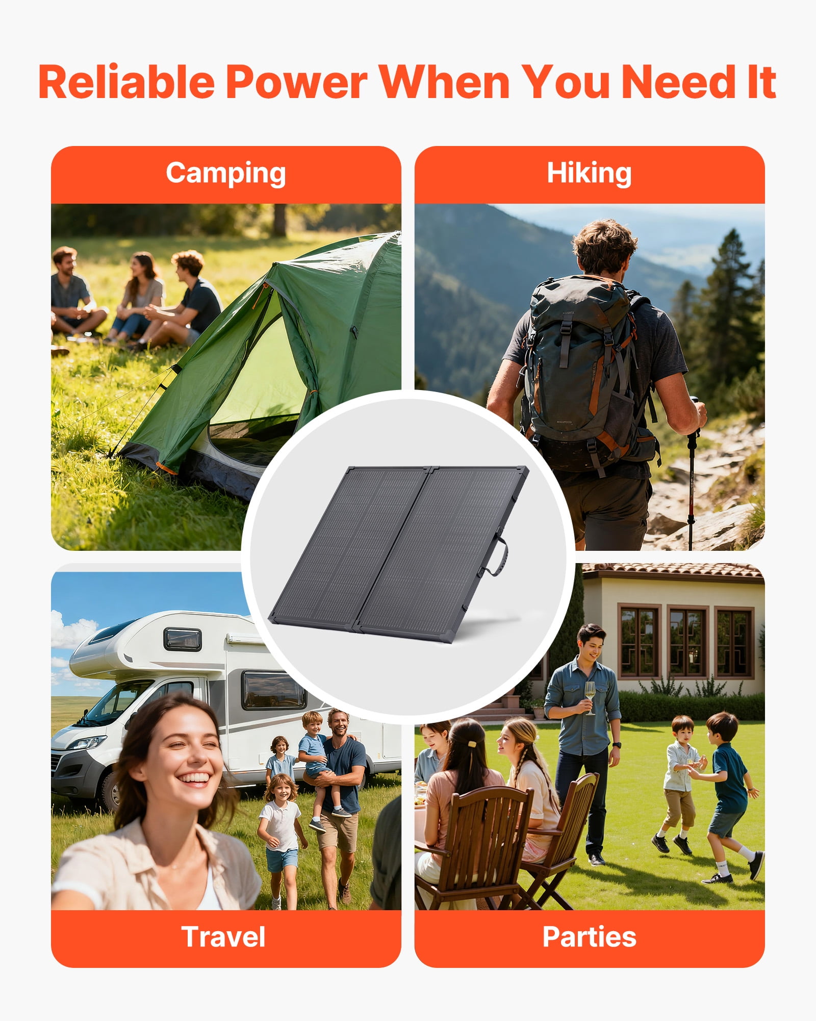 VEVOR 100W Foldable Solar Panel with Frame, 16BB N-Type Portable Monocrystalline Solar Panel Charger 24% Efficiency, IP67 Waterproof with 30A PWM Controller & MC4 Output for Camping, Hiking, RV Trips