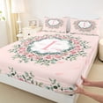 thumbnail image 3 of jejeloiu Initial Letter I Twin Sheet Sets,Romantic Pink Rose Twin Fitted Sheet,Country Floral Flat Sheet For Kids,Breathable Bedroom Decoration,3 Pieces, 3 of 7