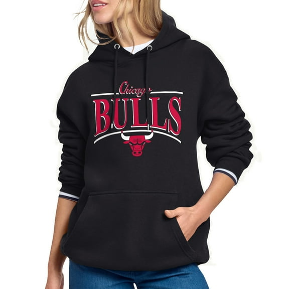 Women's Starter Black Chicago Bulls Arch Stripe Fleece Hoodie