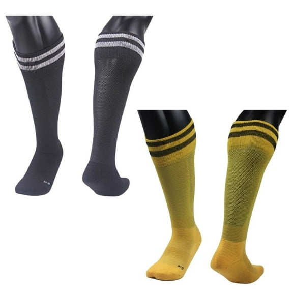 Lian LifeStyle Exceptional Boy's 2 Pairs Knee High Sports Socks for Soccer, Softball, Baseball, Soccer, and Many Other Sports XL002 Size XXS BLACK,YELLOW
