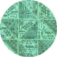 thumbnail image 1 of Ahgly Company Machine Washable Indoor Round Patchwork Turquoise Blue Transitional Area Rugs, 3' Round, 1 of 4