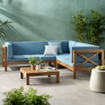thumbnail image 5 of GDF Studio Calle 4 Piece Outdoor Acacia Wood Sectional Set, Teak and Blue, 5 of 8