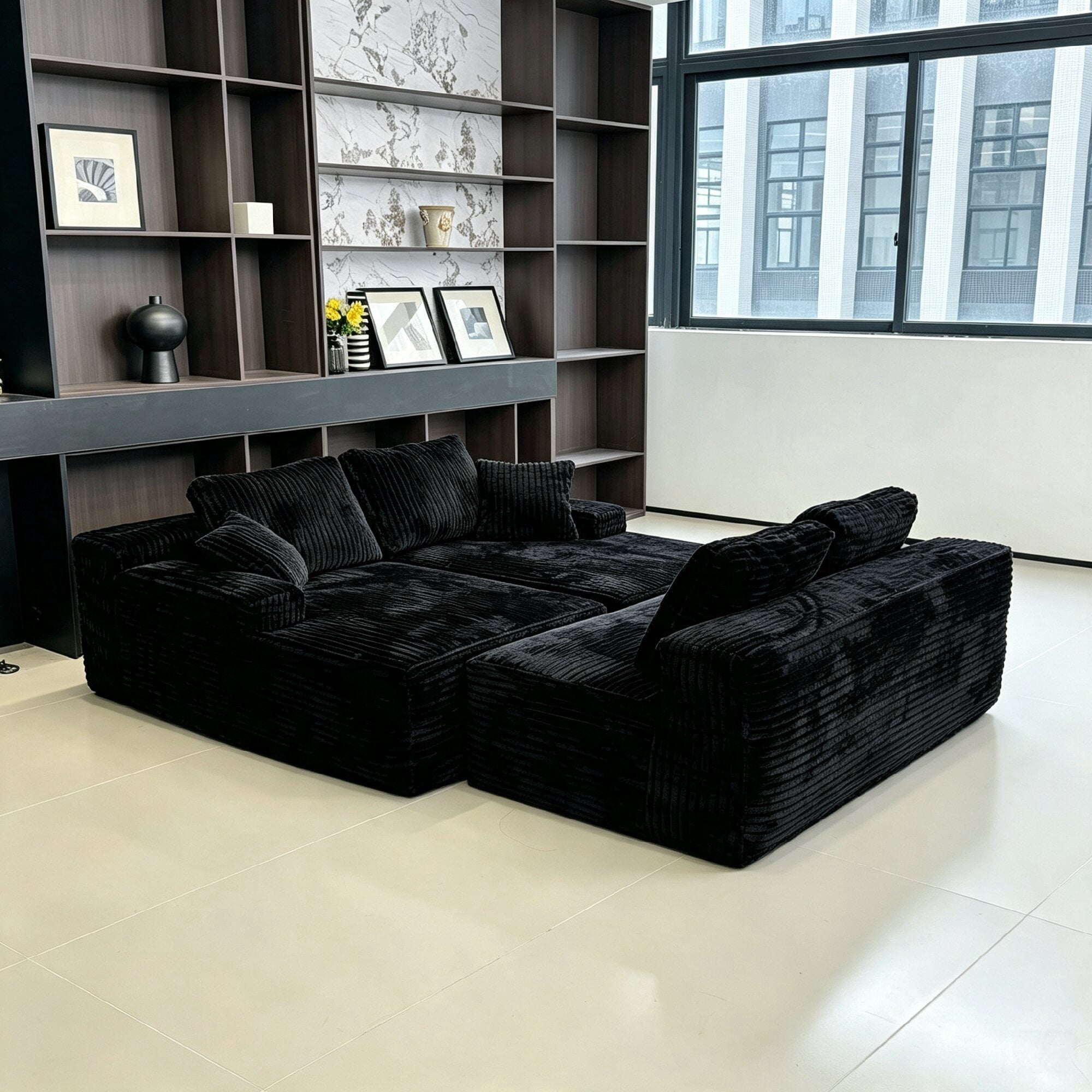 Leumius 131" Modular U-Shaped Sectional Sofa, Oversized Boneless for Living Room Chaise Convertible Compressed Sofa Black