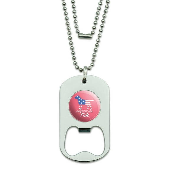 American Fido Dog American Flag Military Dog Tag Bottle Opener Pendant