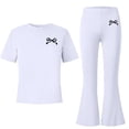 thumbnail image 4 of Zpanxa Girl Outfits Sets Girls Bow Graphic Tee and Flare Pants Set 2 Piece Casual Summer Outfit, 4 of 7