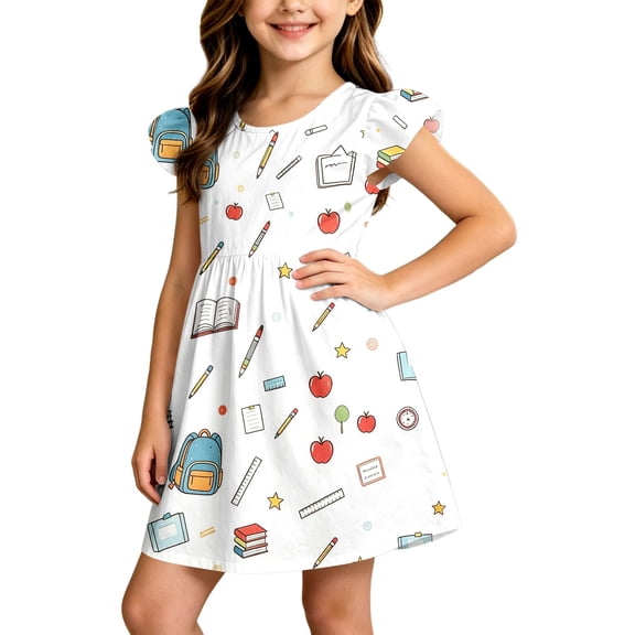 Rhuody Girls Dresses Crewneck Summer Cartoon Prints Sleeveless Back To School A Line Dresses Basic Wear