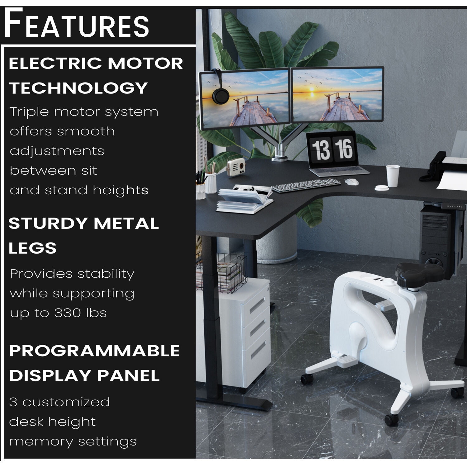 Hanover 73-In. L-Shaped Sit or Stand Electric Height Adjustable