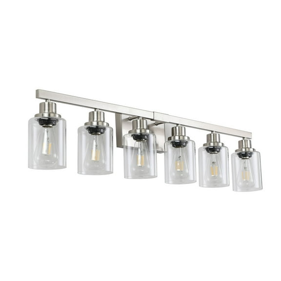 37" Modern 6-Light Bathroom Vanity Light Fixture, Brushed Nickel Finish with Clear Glass Shades, Wall Mounted Lighting for Bathroom, Mirror, Vanity (Bulbs Not Included)