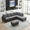 thumbnail image 3 of L-shaped Sectional Sofa with Right Facing Chaise and Storage Ottoman, Convertible Sofa Set with 2 Cup Holders and Padded Cusions, Corner Couches Sofa for Living Room & Apartment, Black, 3 of 7
