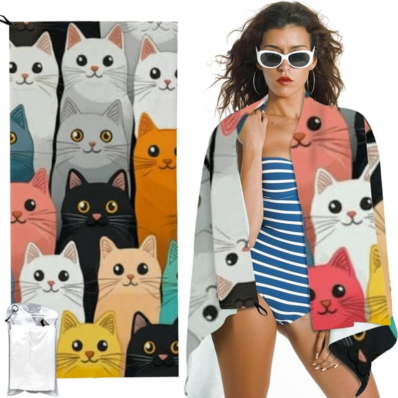 BCIIG Quick Dry Bath Towel Cute Cat Design Lightweight 27.5x55in