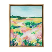 Stupell Industries Abstract Vivid Meadow Landscape Painting Brown Floater Framed Canvas Art Print Wall Art, 25 x 31
