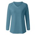 thumbnail image 4 of tklpehg Womens Long Sleeve Tee Shirt Trendy V-Neck Leisure Long Sleeve Tunic Tops Solid Color Fall Tops Baggy Comfortable Blouses Pullover Tops Blue XL, 4 of 4