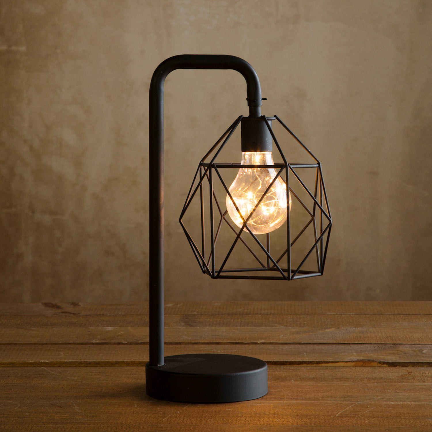 Industrial Style Metal Cage Desk Lamp - Black - Cordless Accent LED