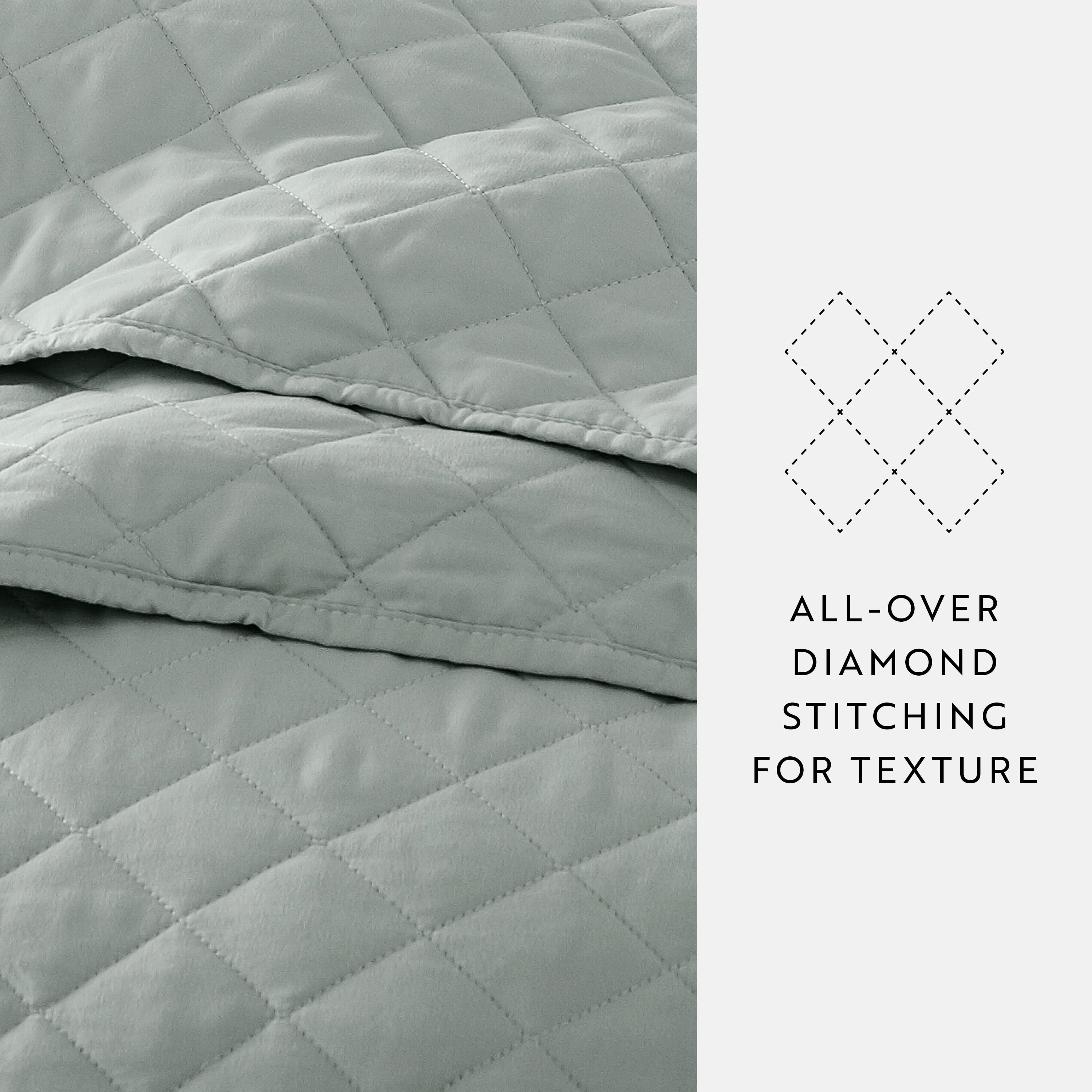 Noble Linens 3-Piece Eucalyptus Diamond Quilt Set, Full/Queen
