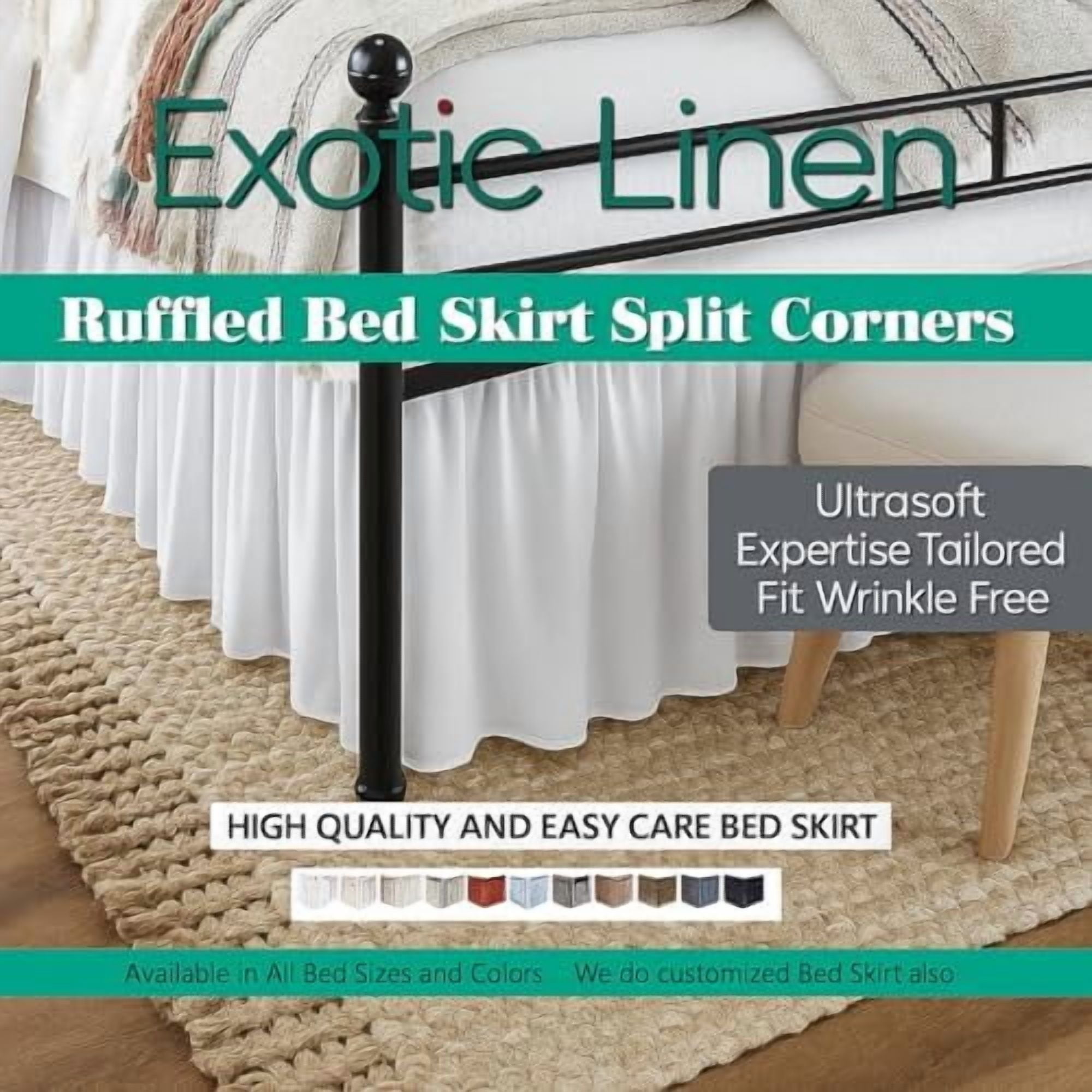 Ruffled Bed Skirt Split Corners with Platform, Tailored Fit Hotel Quality Wrinkle Free Ultra-Soft Microfiber Dust Ruffle, Upto 28 Inch Drop, Queen, White