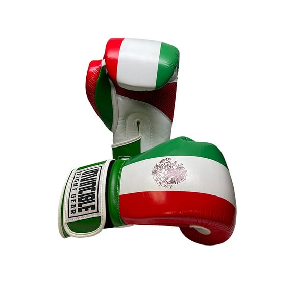 Invincible Fight Gear Standard Hook and Loop Leather Training Boxing Gloves with Mexican Flag Colors -Ideal for Boxing, Kickboxing, Muay Thai, MMA for Men Women and Kids