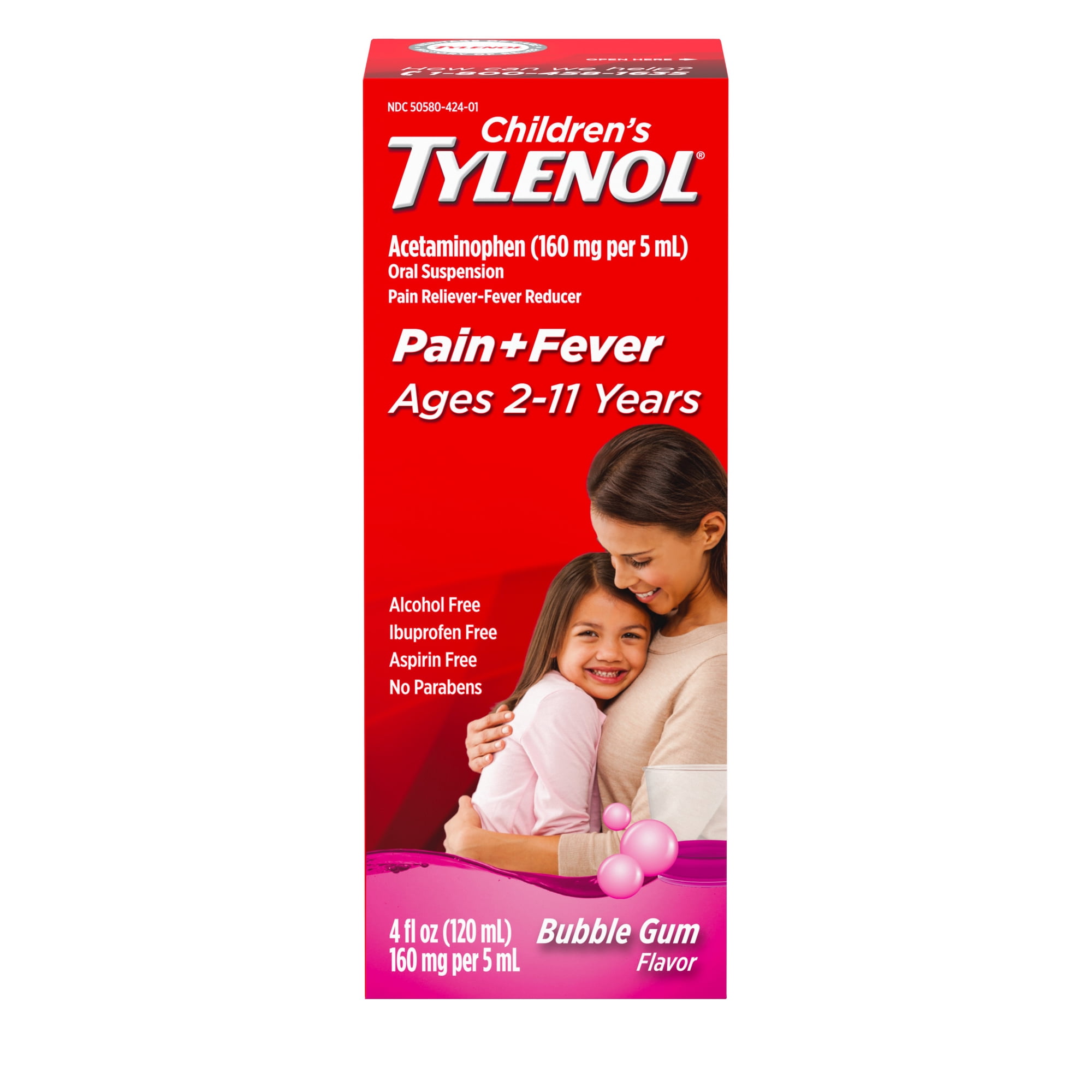 Children’s Tylenol Pain + Fever Relief Medicine, Bubble Gum, 4 fl. oz