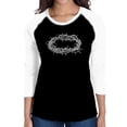 thumbnail image 1 of LA Pop Art Women's Raglan Baseball Word Art T-shirt - CROWN OF THORNS, 1 of 2