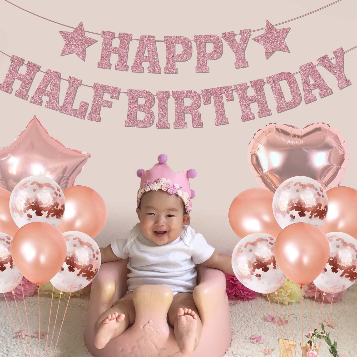 Happy 6 Months Banner – Baby-Halbjahres-Dekoration In Roségold, Für Geburtstag & Baby Shower