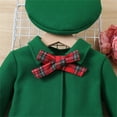 thumbnail image 4 of Ahdbta Toddler Girls Fall Winter Sets Long Sleeve Cute Bowknot Decor Lapel Coats and Pleated Slirts with Hat 3 Pieces Outfits, 4 of 7