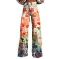 thumbnail image 2 of Yellow Women's Casual Pants, Wide Leg Pants Woman High Waist Floral Patterned Pants Lightweight Loose Fit Casual Colorful Trouser Imitation Jeans,Women's Casual Pants 3XL, 2 of 4