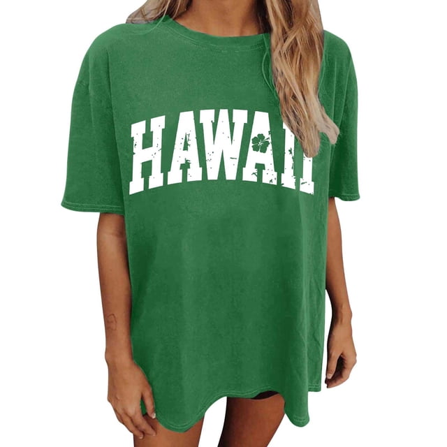 Tiweut Hauts Décontractés pour Femmes Oversize Vintage Coupe Ample Manches Courtes Col Rond T-Shirts d'Été pour Dame Vert