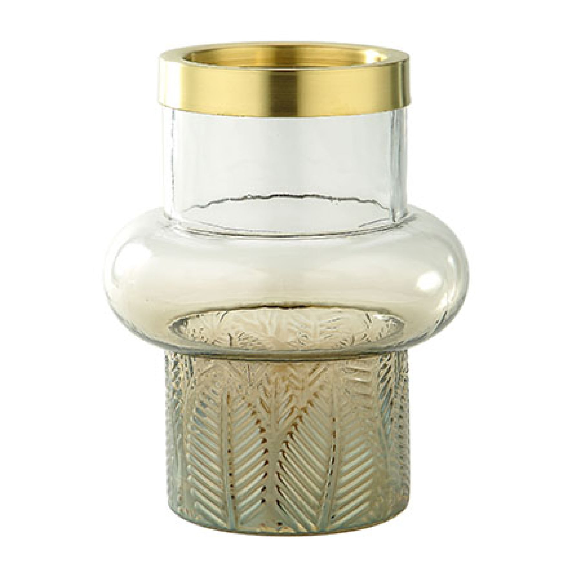 8" Clear and Gold Leaf Pattern Hand Blown Glass Vase