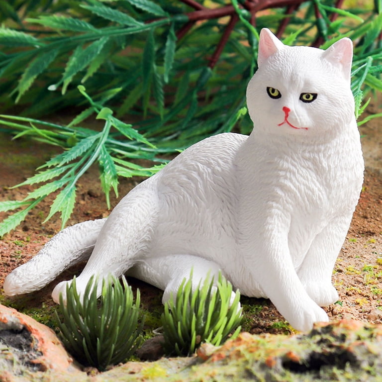 PENIKOKO White Plastic Cat Garden Statue with Realistic Features