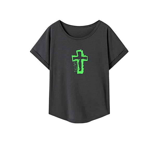 Camiseta para mujer de verano trajes de moda cómoda camisa de cuello redondo para uso diario S