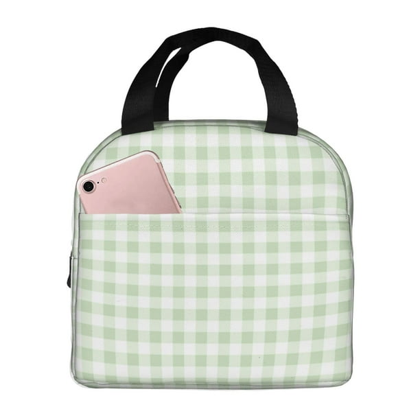Disketp Pistachio Green Checkboard Bolsa Térmica para Almuerzo para Hombre y Mujer, Ideal para Trabajo, Senderismo y Picnic