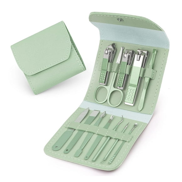 Manicure Set Nail Clipper Set Pedicure Kit Manicure Kit Professional Nail Kit 12 in 1 for Toenail Fingernail - Green