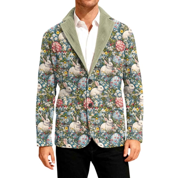 Dwelliawo Easter Corduroy Blazer Men Casual Sport Long Sleeve Suit Jackets Corduroy Graphic Printed Wear Coat Single Breasted Printedout Formal Blazer Business Formal Mens Blazer Gray 2XL