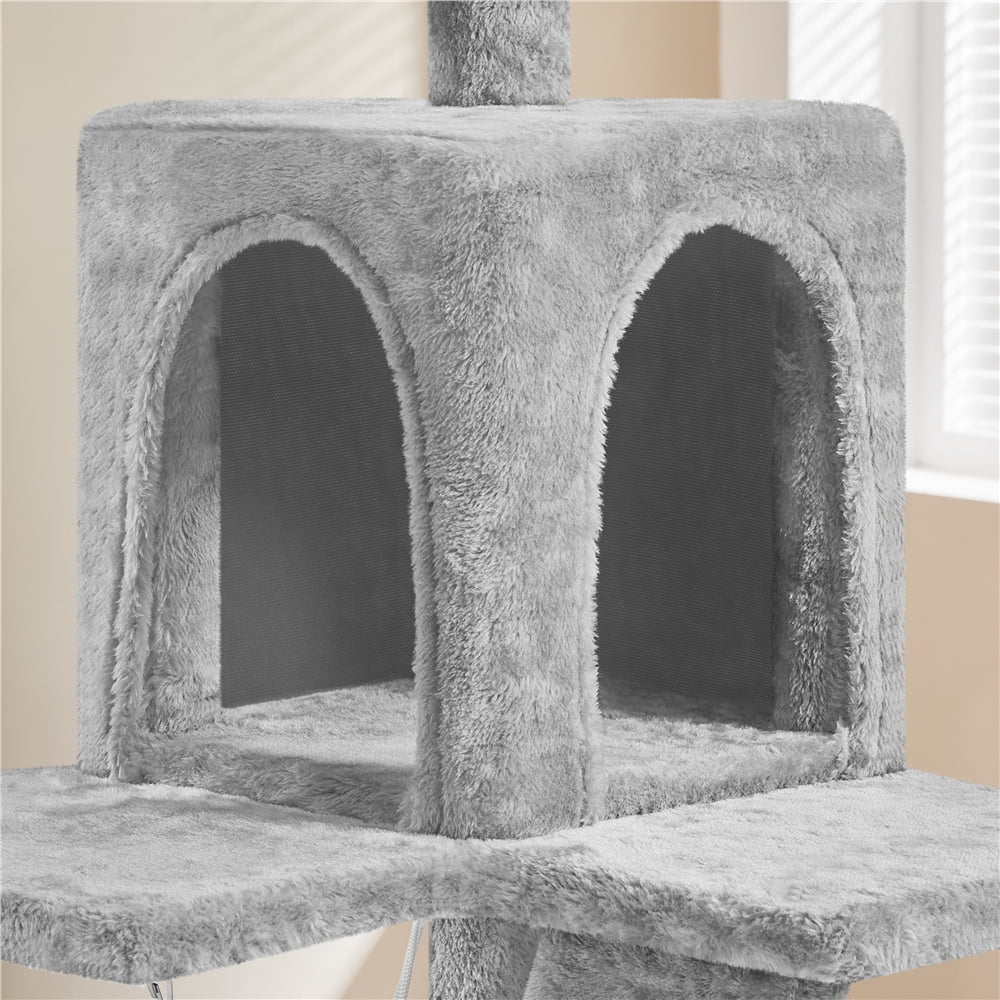 Yaheetech 53.6'' H Multilevel Cat Tree with Ladder, Condo, and Basket, Light Gray