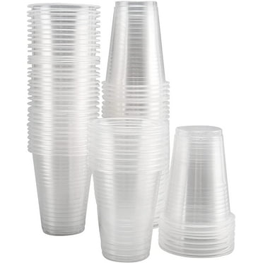 16 oz Pack of 100 Cups Reusable Crystal Clear Strong PET Plastic Cup Ideal Birthday Wedding Disposable Drinking Glasses Everyday Elegant Cold Party