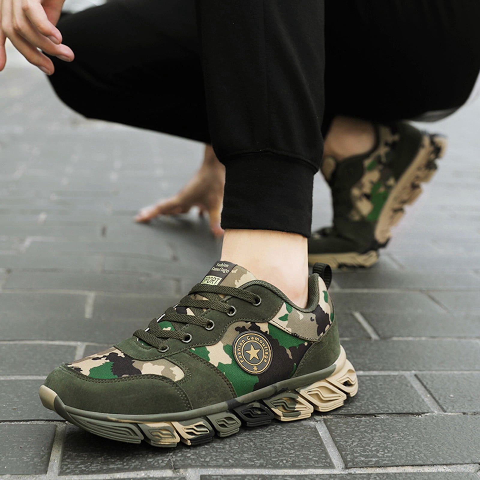 Mepaouo Women Running Shoes Army Green Military Hiking Shoes Suede Comfortable Walking Shoes
