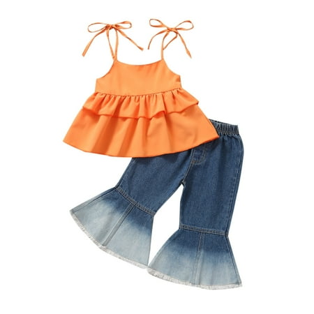 

ZIZOCWA Girls Summer Shorts Girls Clothing Striped Suspenders Denim Flared Pants 2 Piece Girls Suit Set 3 6 Month Girl Clothes Baby Swaddles for Girls Outfits for Girls Size 4 Young Girl Clothes B