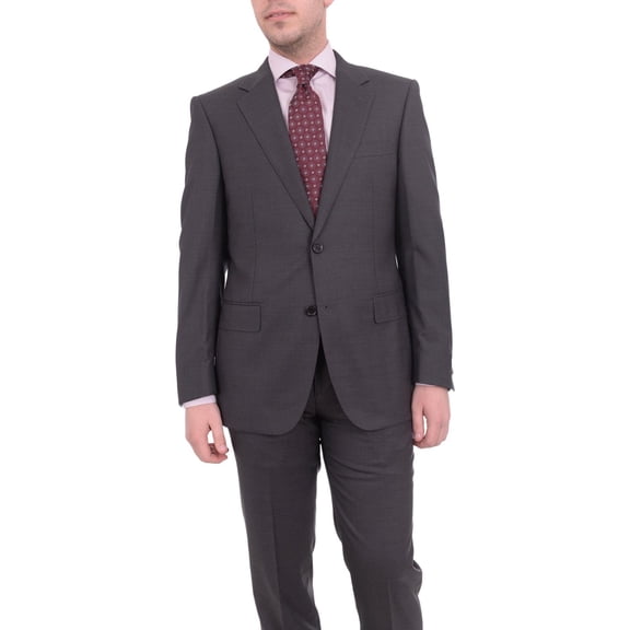 Mens Napoli Slim Fit Solid Gray Half Canvassed Super 150s Italian Wool Suit