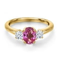 thumbnail image 3 of Gem Stone King 18K Yellow Gold Plated Silver Pink Mystic Topaz and White Zirconia Engagement Ring for Women | 1.45 Cttw | Oval 7X5MM | Gemstone November Birthstone | Size 7, 3 of 6