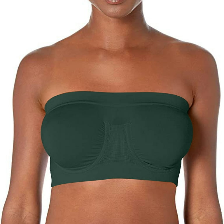 Qcmgmg Womens Bras No Wire Plus Size Padded Tube Top Strapless Bra for Big  Bust Bandeaus Solid Color Bras for Women Plus Size 