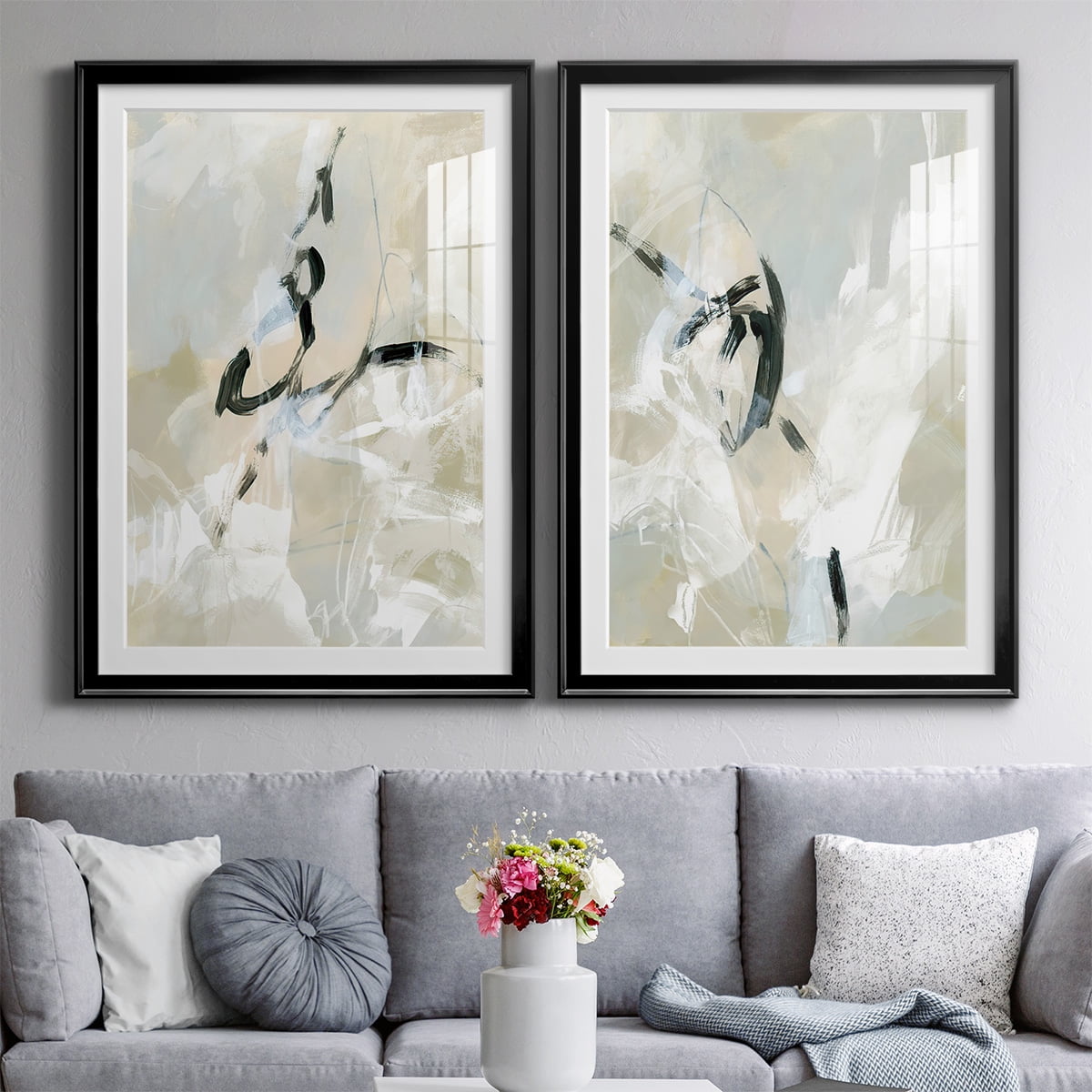 Wexford Home Scribble Veil I Premium Framed Print, 18.5" x 24.5" - Ready to Hang, Black (Set of 2)
